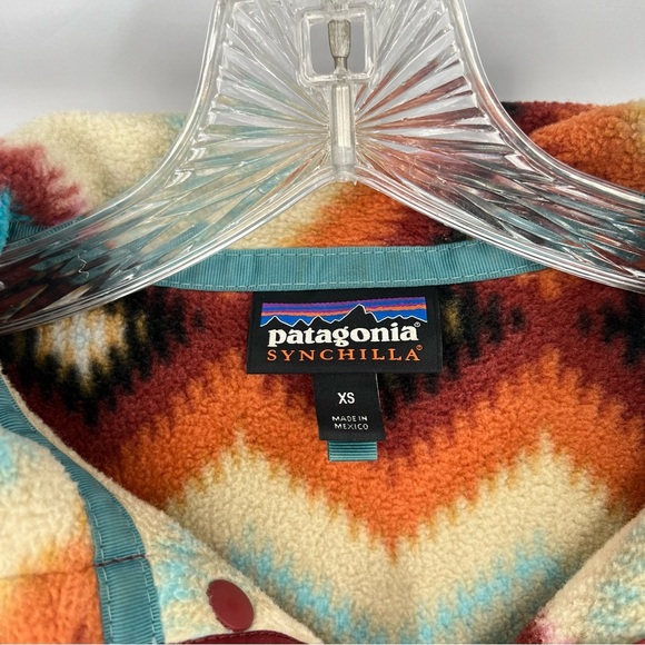 Patagonia Chevron Synchilla Snap Button High Neck Outdoor Fleece Pullover XS - Picture 5 of 8